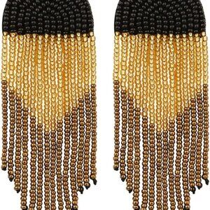 Long Beaded Tassel Earrings Boho Beaded Fringe Earrings Seed Bead Dangle Drop Ea